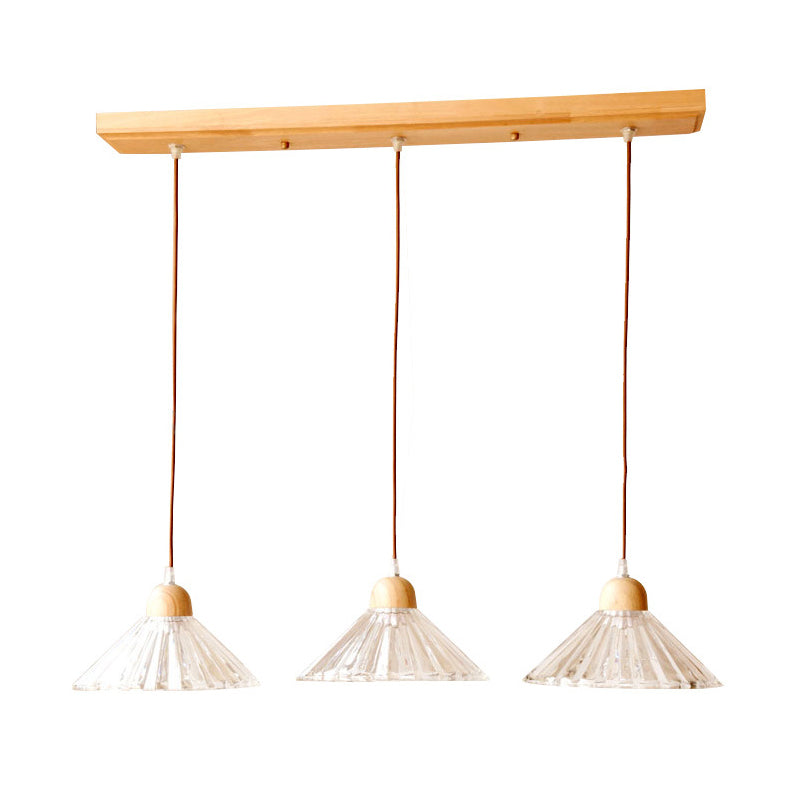 Modern beknopte kegel hanger licht houten hanglamp met 3 lichten met glazen schaduw
