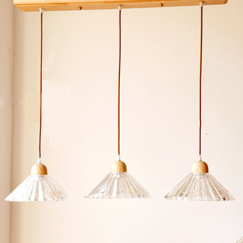 Modern beknopte kegel hanger licht houten hanglamp met 3 lichten met glazen schaduw