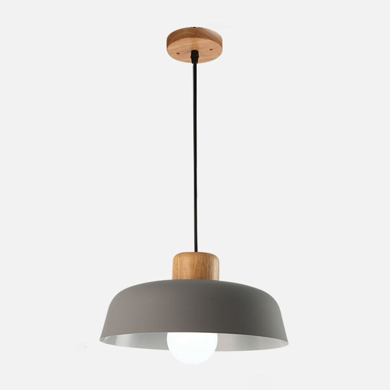 Moderne creatieve enkele hanglamp licht houten koepel macaron hangende lamp met ijzeren schaduw