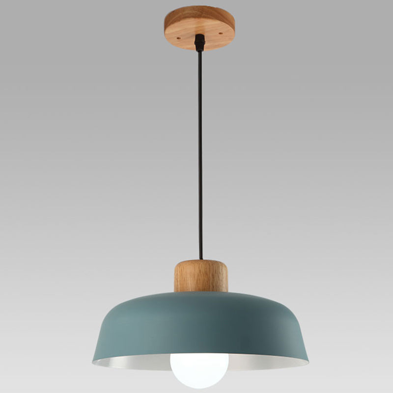 Moderne creatieve enkele hanglamp licht houten koepel macaron hangende lamp met ijzeren schaduw