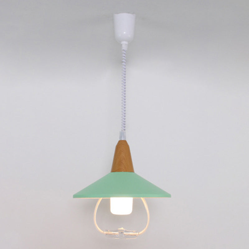 Modern Nordic Macaron Hanging Lamp Wooden Tapered Pendant Light with Aluminium Shade