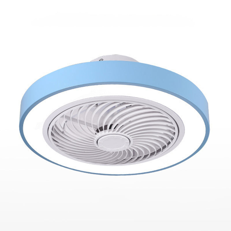 Moderne prägnante LED -Deckenlüfter Leicht lackiertem Eisenkreismakaron Deckenventilatoren mit Acrylschatten