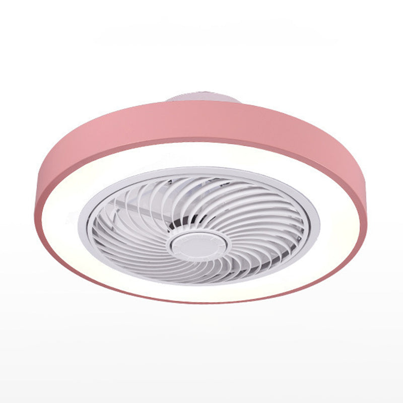 Moderne prägnante LED -Deckenlüfter Leicht lackiertem Eisenkreismakaron Deckenventilatoren mit Acrylschatten