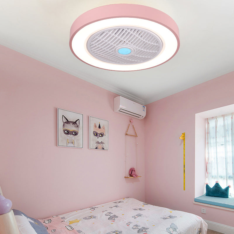 Modern Concise LED Ceiling Fan Light Lacquered Iron Circular Macaron Ceiling Fans with Acrylic Shade