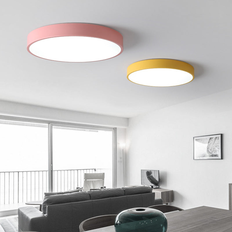 Round Shape Ceiling Lamp Modern Macaroon Iron 1 Light Flush Mount for Study Living Room