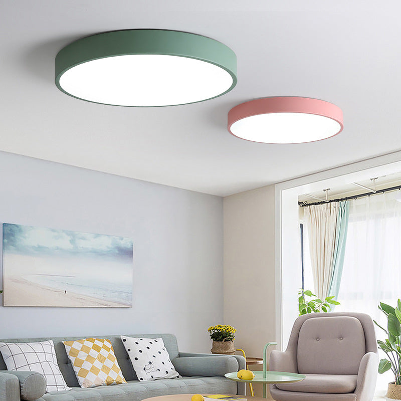 Round Shape Ceiling Lamp Modern Macaroon Iron 1 Light Flush Mount for Study Living Room