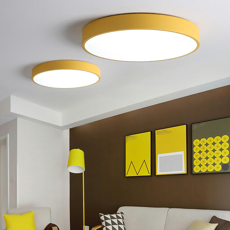 Round Shape Ceiling Lamp Modern Macaroon Iron 1 Light Flush Mount for Study Living Room