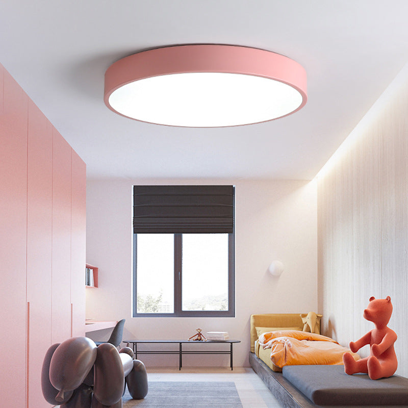 Round Shape Ceiling Lamp Modern Macaroon Iron 1 Light Flush Mount for Study Living Room