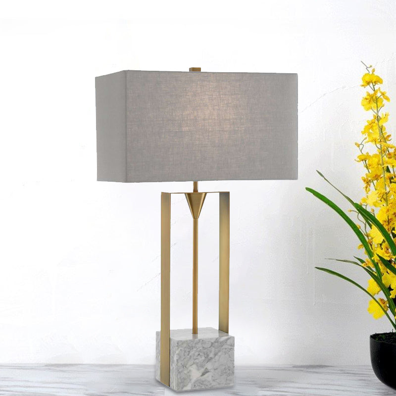 Modernism 1-Bulb Table Light Grey Rectangular Stone Nightstand Lamp with Fabric Shade