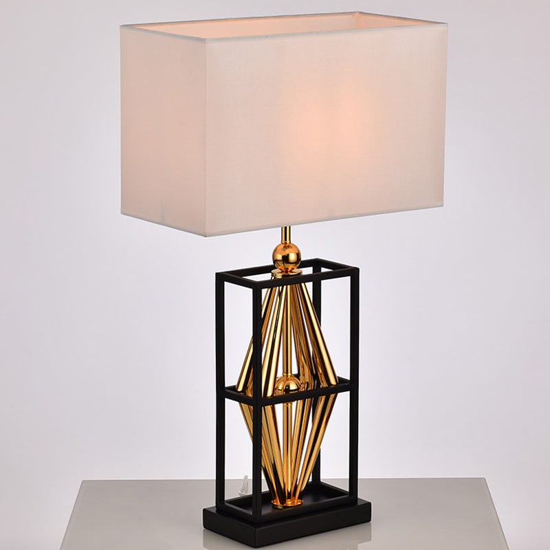 1 Glühbirne Schlafzimmer Metalltisch Lampe postmoderne weiße Nachtbeleuchtung mit Rechteckstoffton