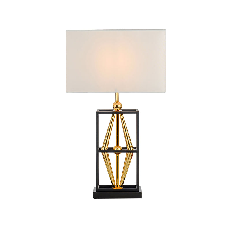 1 Bulb Bedroom Metal Table Lamp Postmodern White Night Lighting with Rectangle Fabric Shade