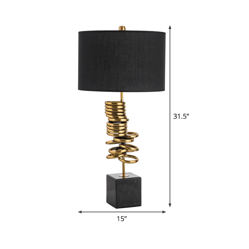 Luz de la mesa de la sala de estar de batería Mármol de la lámpara de noche posmoderna de 1 cabeza en negro con sombra de tela