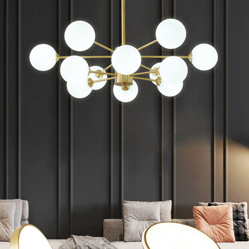 Globe Chandelier Light Fixtures Modern Multi-Head Gold Suspension Pendant Lamps with Glass Shade