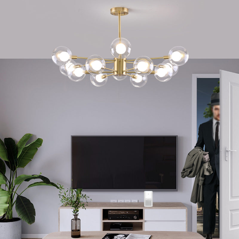 Globe kroonluchter verlichtingsarmaturen moderne multi-head gouden suspensie hanglampen met glazen schaduw