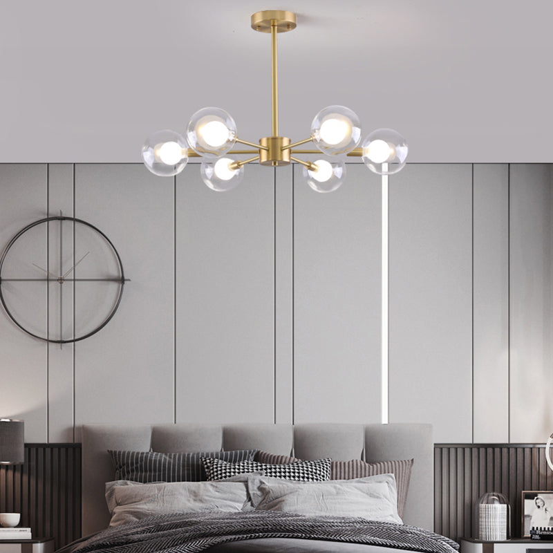 Globe kroonluchter verlichtingsarmaturen moderne multi-head gouden suspensie hanglampen met glazen schaduw