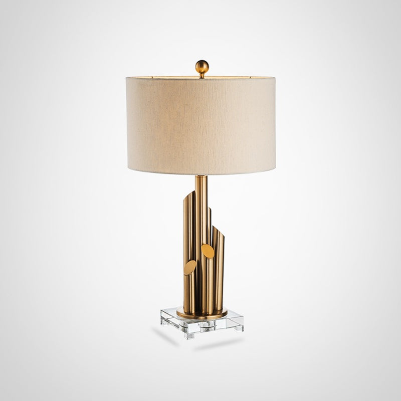 Metal Cylinder Night Light Post-Modern 1-Bulb White Fabric Nightstand Lighting for Living Room