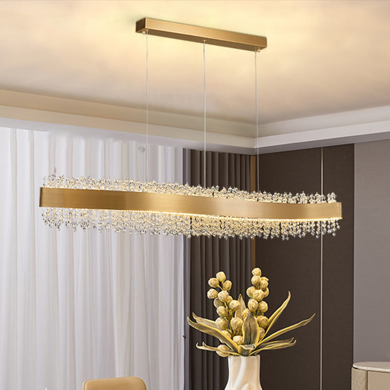 Modern LED Island Lamp Kitchen Dining Room Stainless Steel Crystal Hanging Lamp Fixture