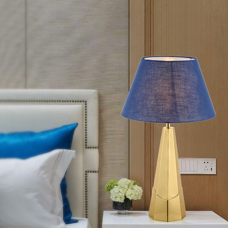 Empire Shade Fabric Nightstand Light Post-Modern 1-Bulb Blue Metal Table Lamp for Living Room