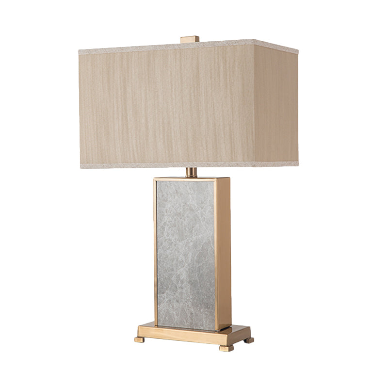 Rectangular Stone Table Lighting Post-Modern 1 Light Grey Fabric Nightstand Lamp for Living Room