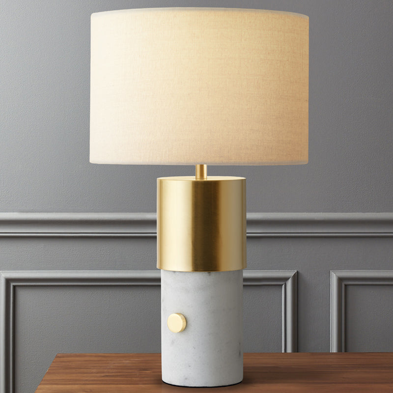 Lampe nocturne nordique 1 lampe blanche Éclairage de table en marbre avec tambour de tambour pour chambre à coucher