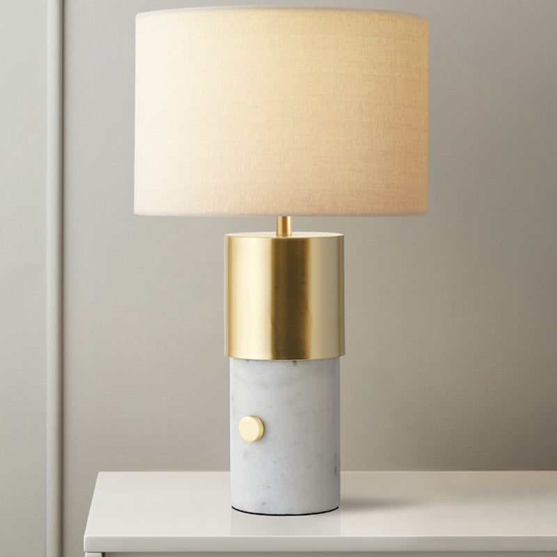 Lampe nocturne nordique 1 lampe blanche Éclairage de table en marbre avec tambour de tambour pour chambre à coucher