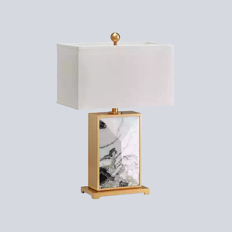 Lampada da comodino rettangolare bianca nordica a 1 lampadina in marmo con paralume in tessuto