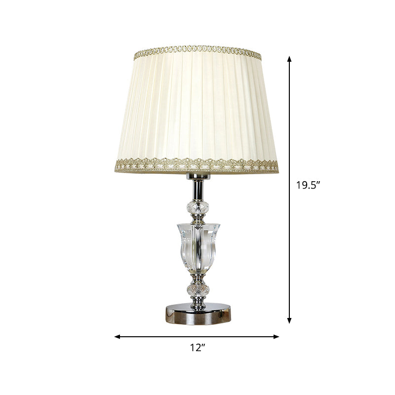 Lampe de table de nuit à cône blanc, style moderne, 1 tête en forme d'urne, lampe de chevet en cristal