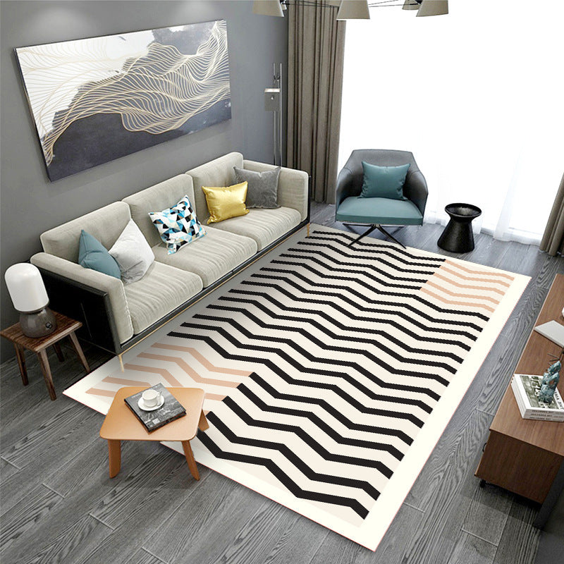 Stylish Modern Carpet Plaid Pattern Polyester Area Rug Non-Slip Backing Rug for Home Decor