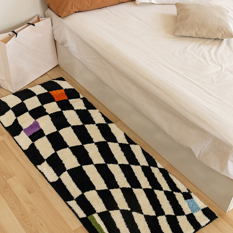 Modern Bedroom Area Carpet Black Plaid Pattern Area Rug Stain Resistant Area Rug