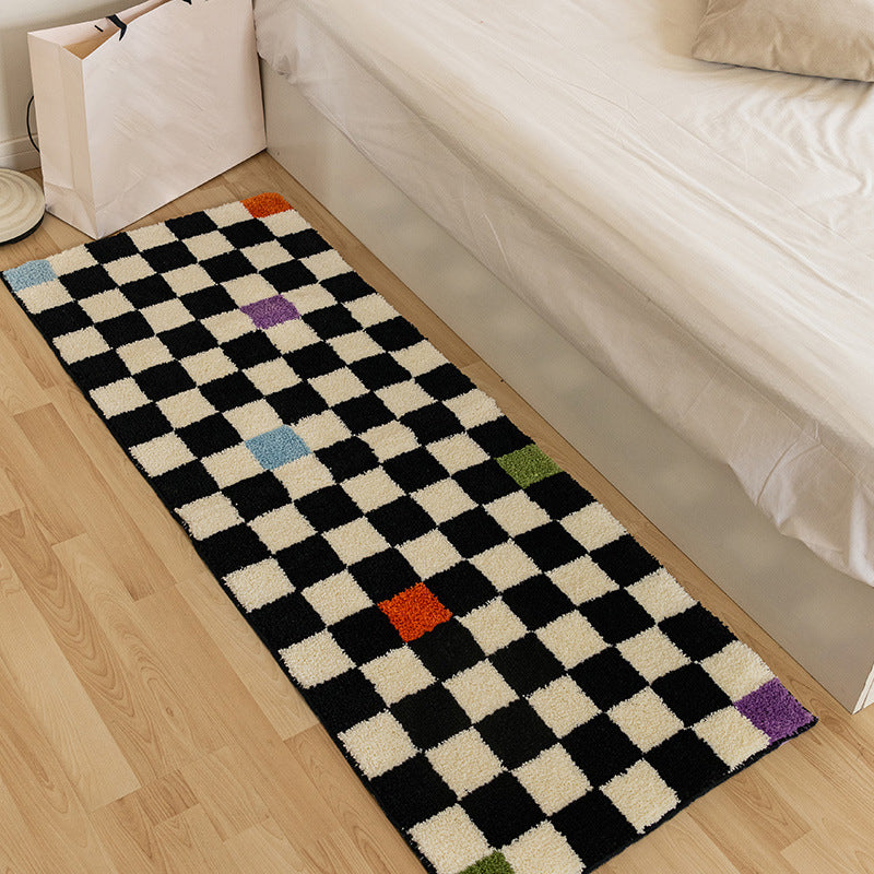 Modern Bedroom Area Carpet Black Plaid Pattern Area Rug Stain Resistant Area Rug