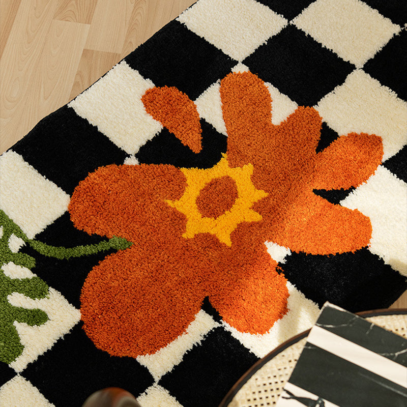 Modern Bedroom Area Carpet Black Plaid Pattern Area Rug Stain Resistant Area Rug