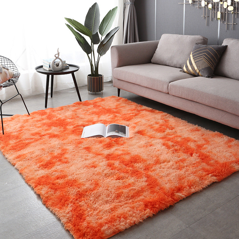Minimalist Living Room Rug Simple Tie Dye Print Carpet Polyester Shag Rug with Non-Slip Backing