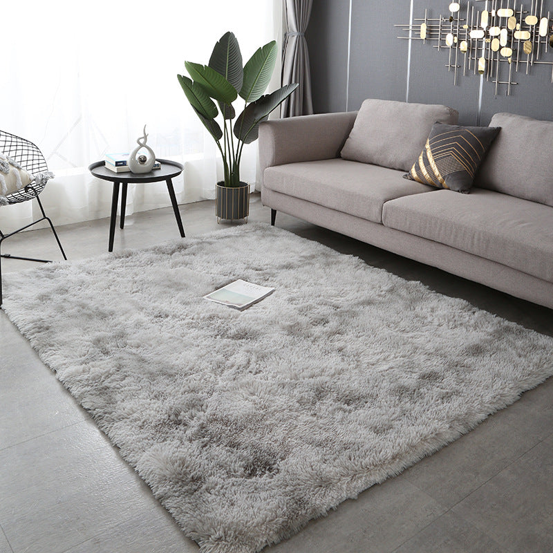 Minimalist Living Room Rug Simple Tie Dye Print Carpet Polyester Shag Rug with Non-Slip Backing