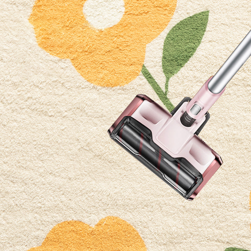 Orange Modern Carpet Flower Pattern Polyester Area Rug Non-Slip Backing Rug for Bedroom