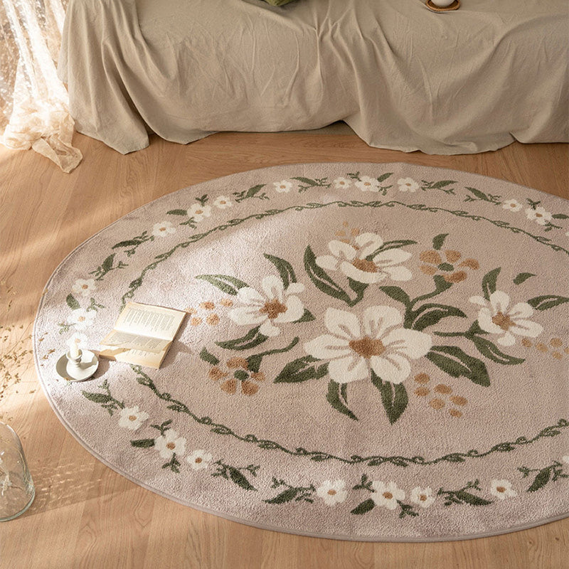 Modern Flower Pattern Rug Brown Polyester Area Rug Non-Slip Backing Rug for Home Decor