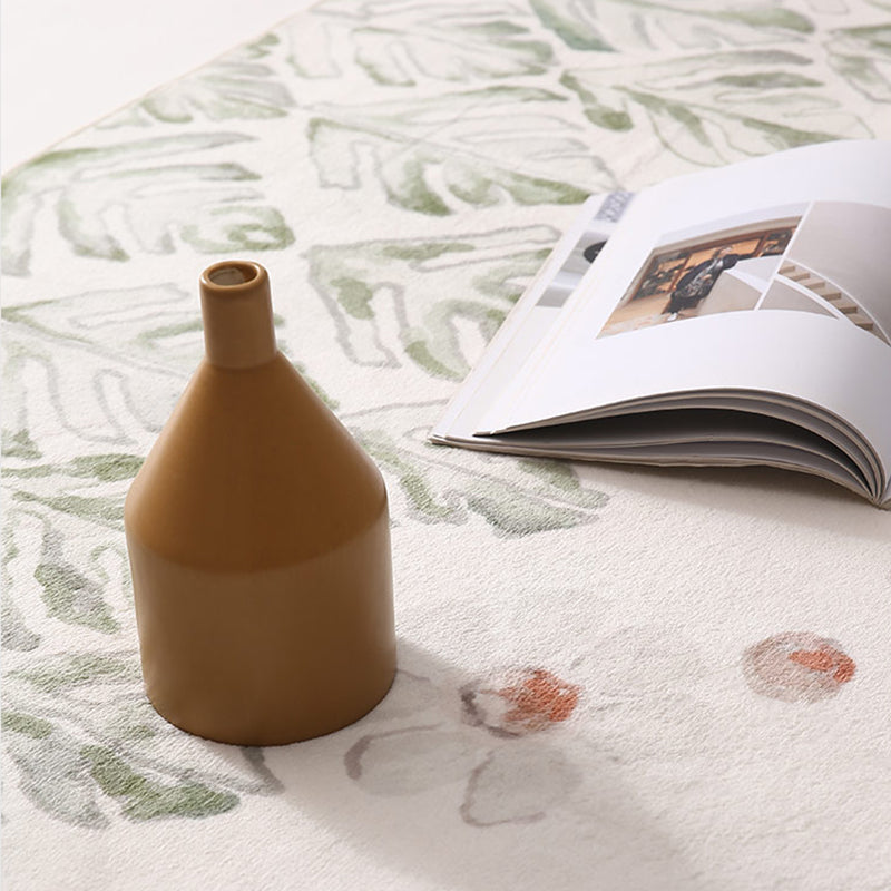White Floral Print Area Rug Modern Polyester Area Carpet Non-Slip Backing Rug for Living Room