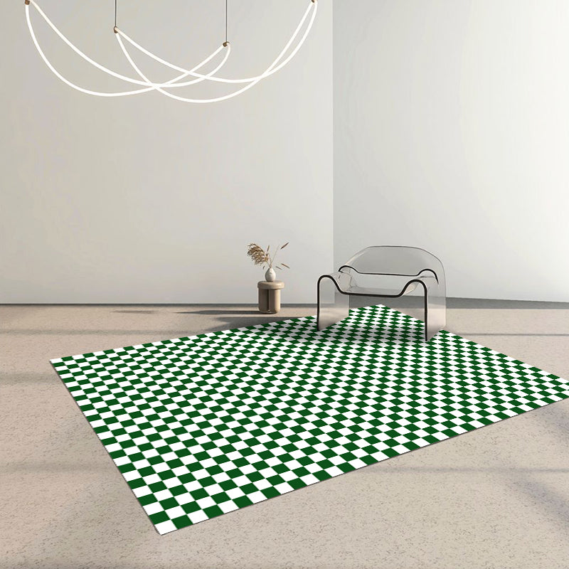 Modern Living Room Area Rug Black Plaid Print Area Carpet Polyester Stain Resistant Rug