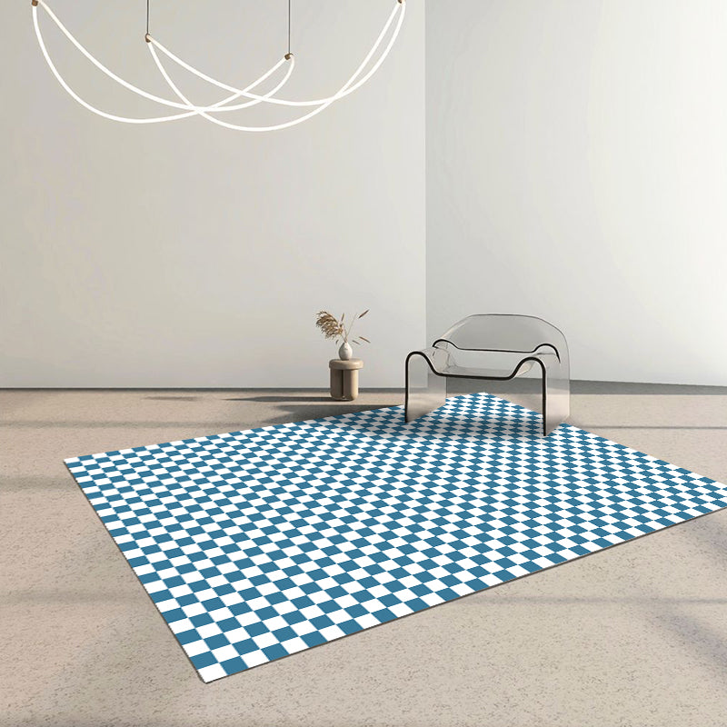 Modern Living Room Area Rug Black Plaid Print Area Carpet Polyester Stain Resistant Rug