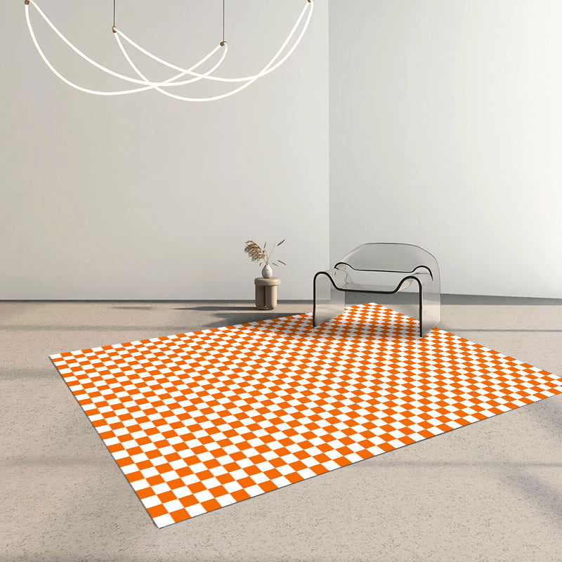 Modern Living Room Area Rug Black Plaid Print Area Carpet Polyester Stain Resistant Rug