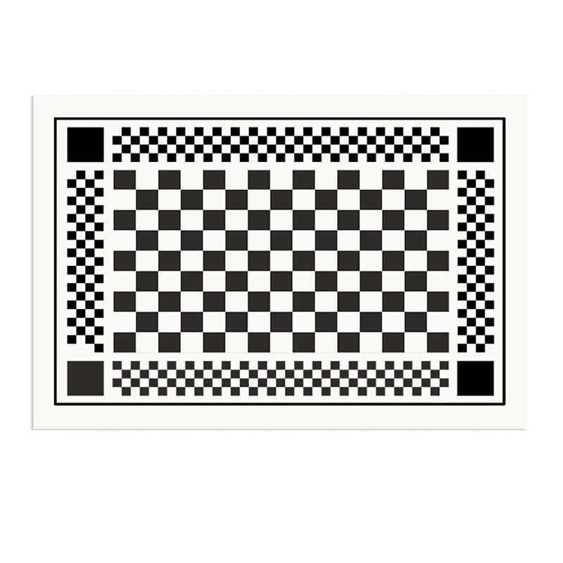 Black Plaid Print Carpet Modern Polyester Area Rug Stain Resistant Rug for Home Decor