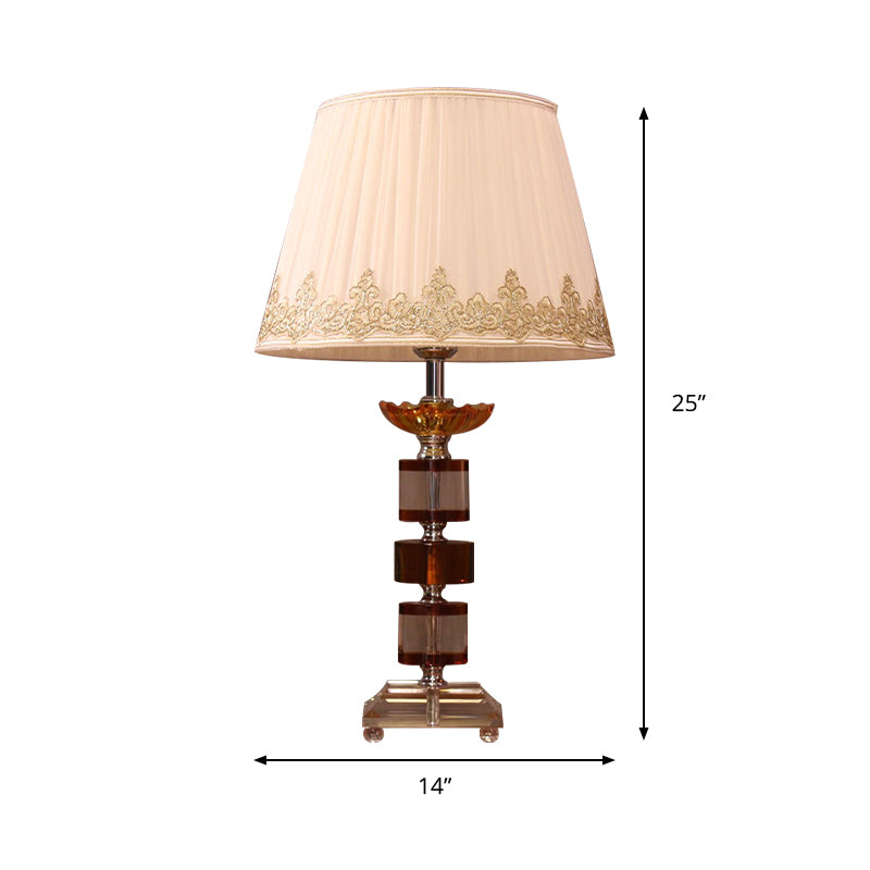 Lampada da comodino da letto a 1 testa Moderna illuminazione notturna beige con cristallo tagliato rettangolo
