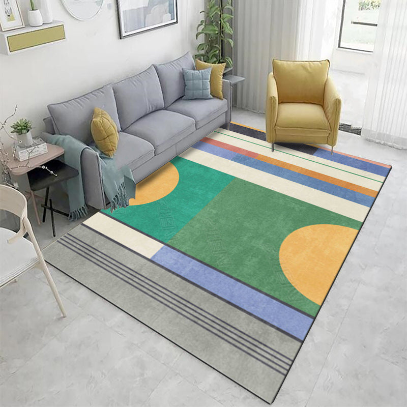 Blue Modern Carpet Geometric Pattern Polyester Area Carpet Stain Resistant Rug for Drawing Room