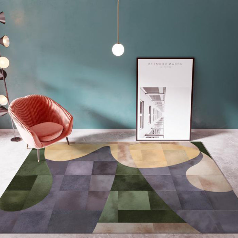 Blue Modern Carpet Geometric Pattern Polyester Area Carpet Stain Resistant Rug for Drawing Room