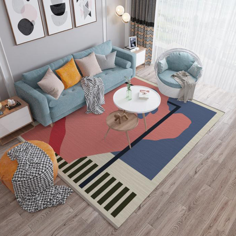 Blue Modern Carpet Geometric Pattern Polyester Area Carpet Stain Resistant Rug for Drawing Room