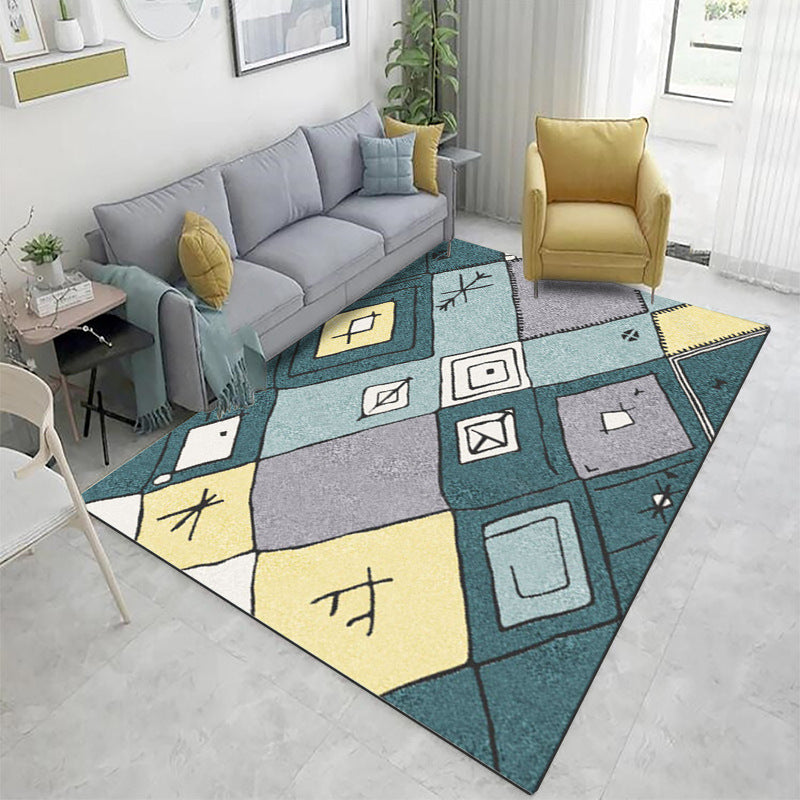 Blue Modern Carpet Geometric Pattern Polyester Area Carpet Stain Resistant Rug for Drawing Room