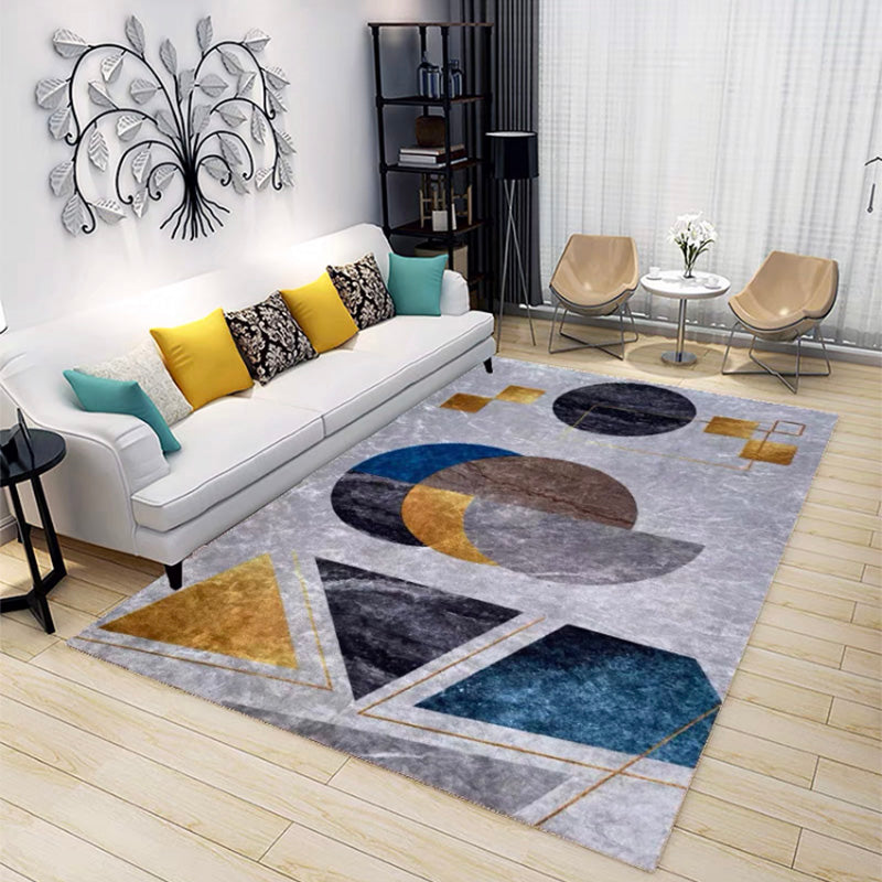 Modern Living Room Area Rug Geometric Print Polyester Area Rug Stain Resistant Carpet