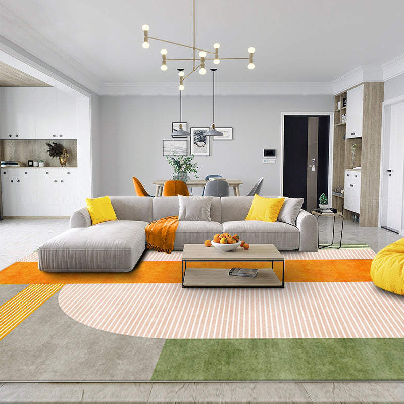 Green Modern Area Rug Polyester Geometric Print Area Rug Anti-Slip Washable Carpet for Home Decor