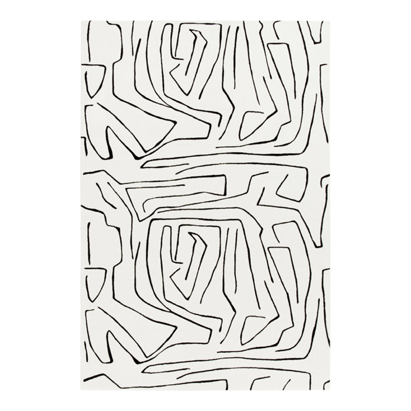 Modern White Area Carpet Geometric Pattern Polyester Area Rug Non-Slip Backing Rug for Home Decor