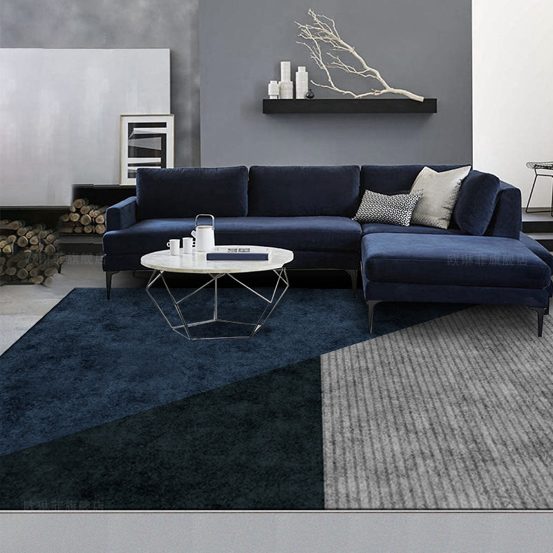Navy Modern Area Rug Geometric Pattern Polyester Area Rug Stain Resistant Carpet for Drawing Room