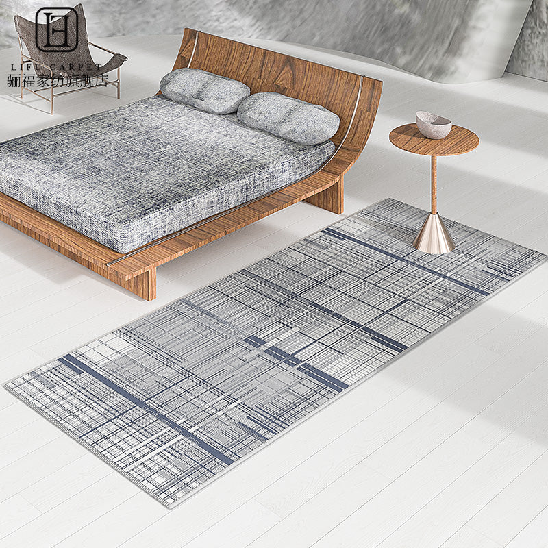 Modern Drawing Room Area Rug Grey Geometric Pattern Area Carpet Polyester Non-Slip Backing Carpet
